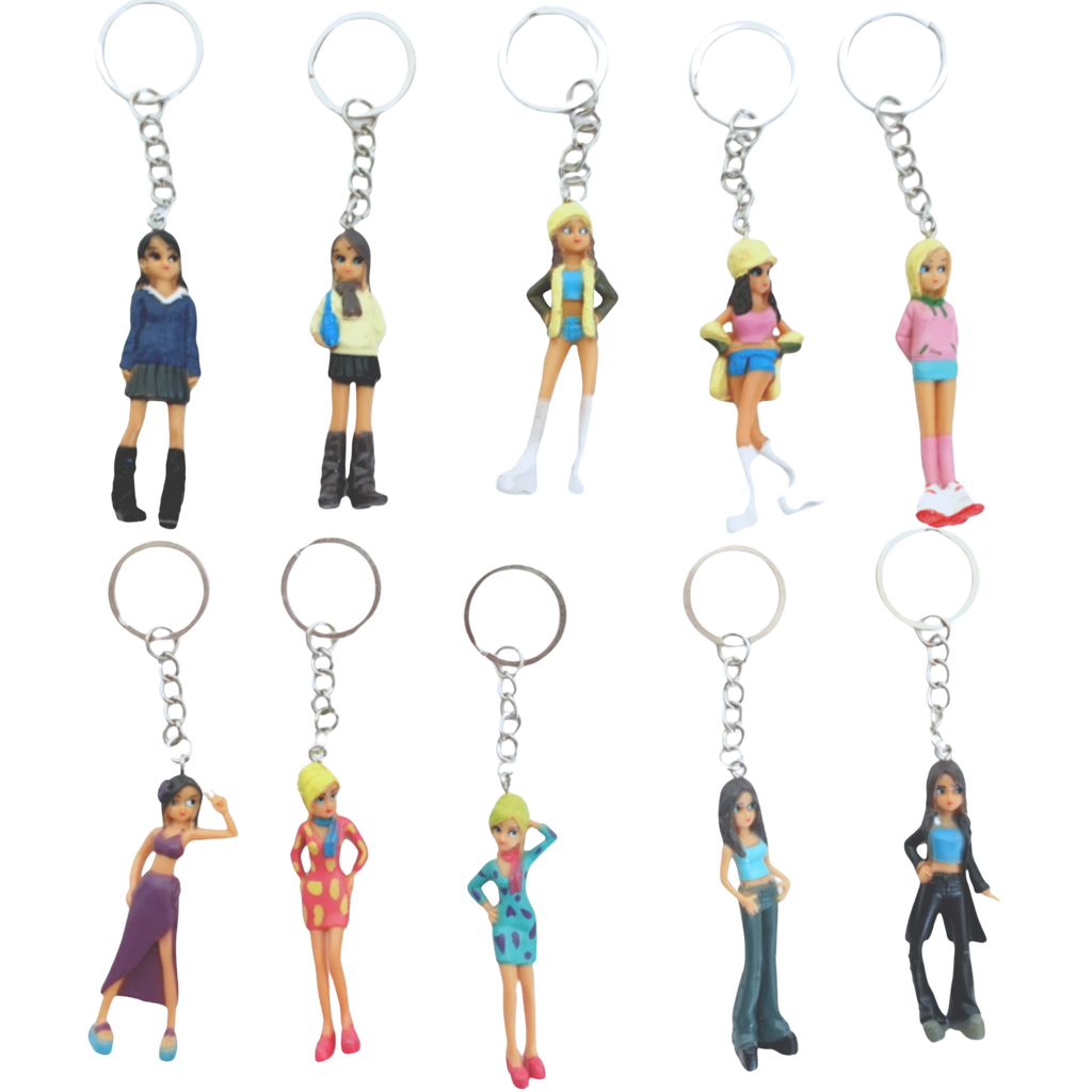 2000s Dolls Charm Y2K doll keychain full collection set on white background