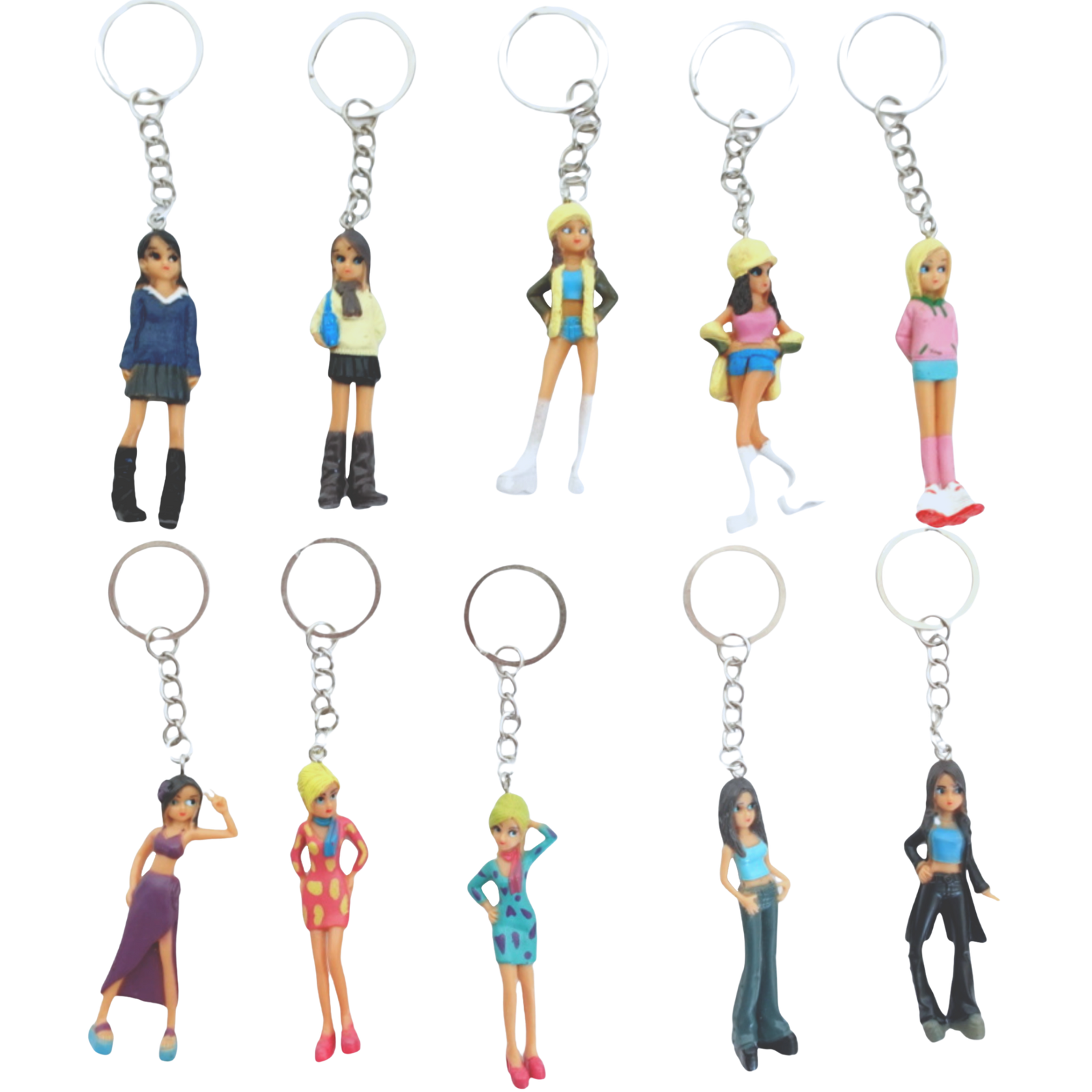 2000s Dolls Charm Y2K doll keychain full collection set on white background