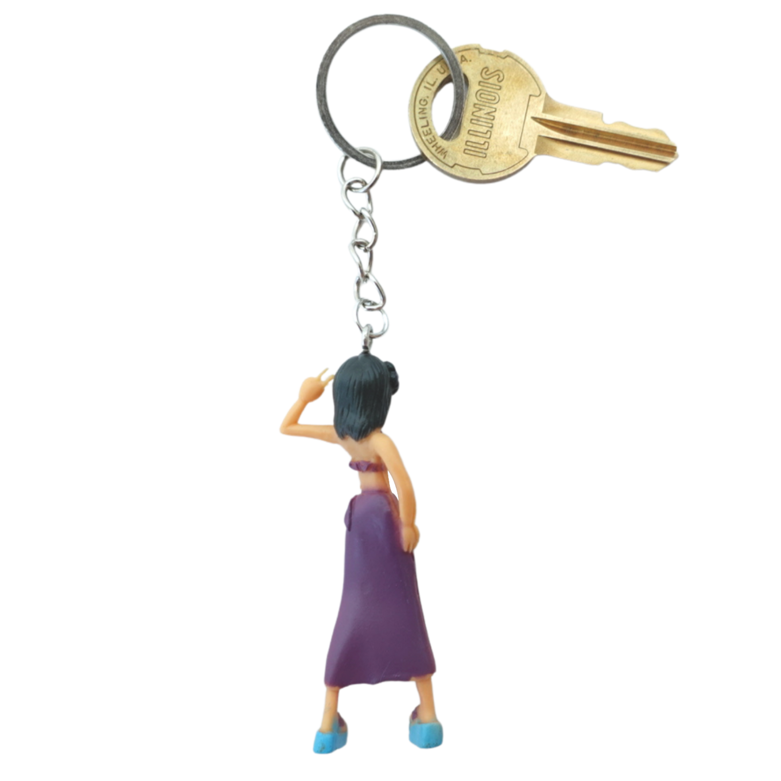 2000s Dolls Charm Boho Girl keychain back view in purple dress