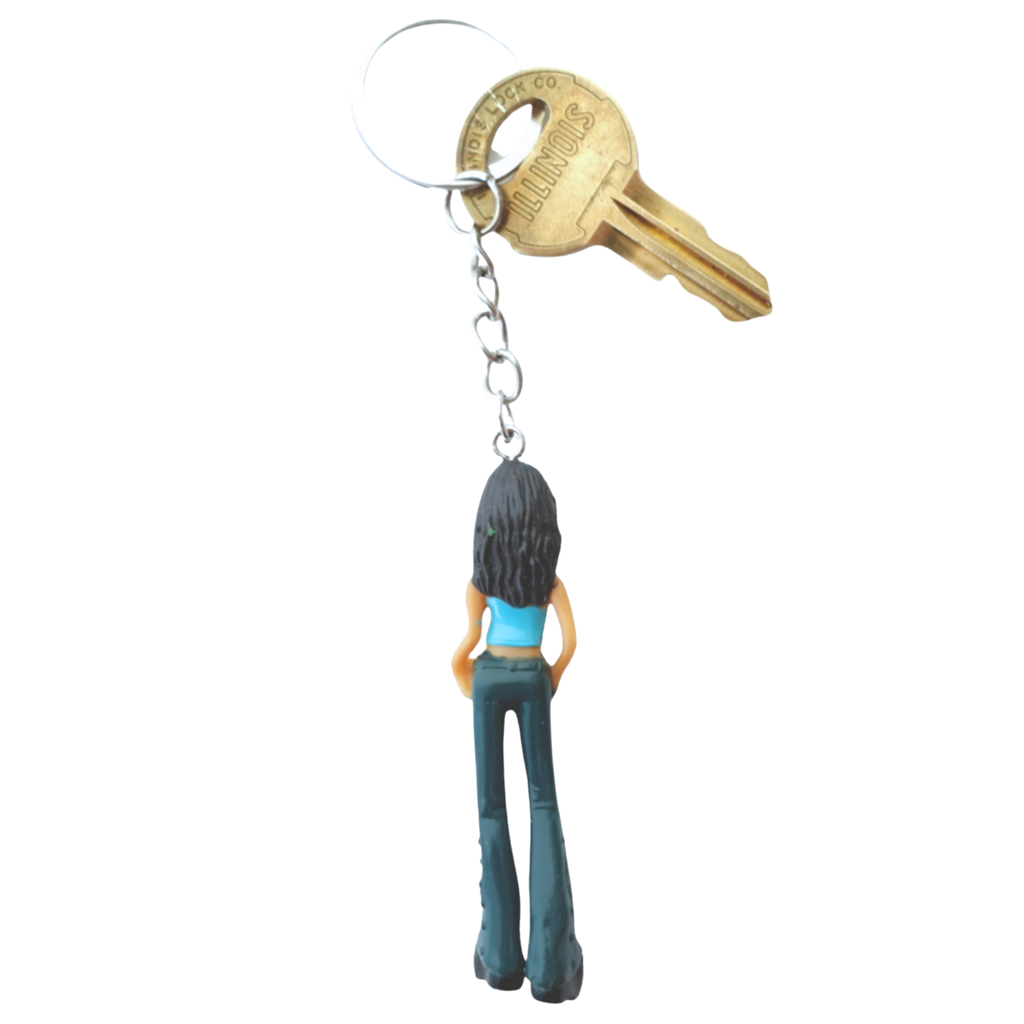 2000s Dolls Charm Downtown Girl keychain back view in green pants