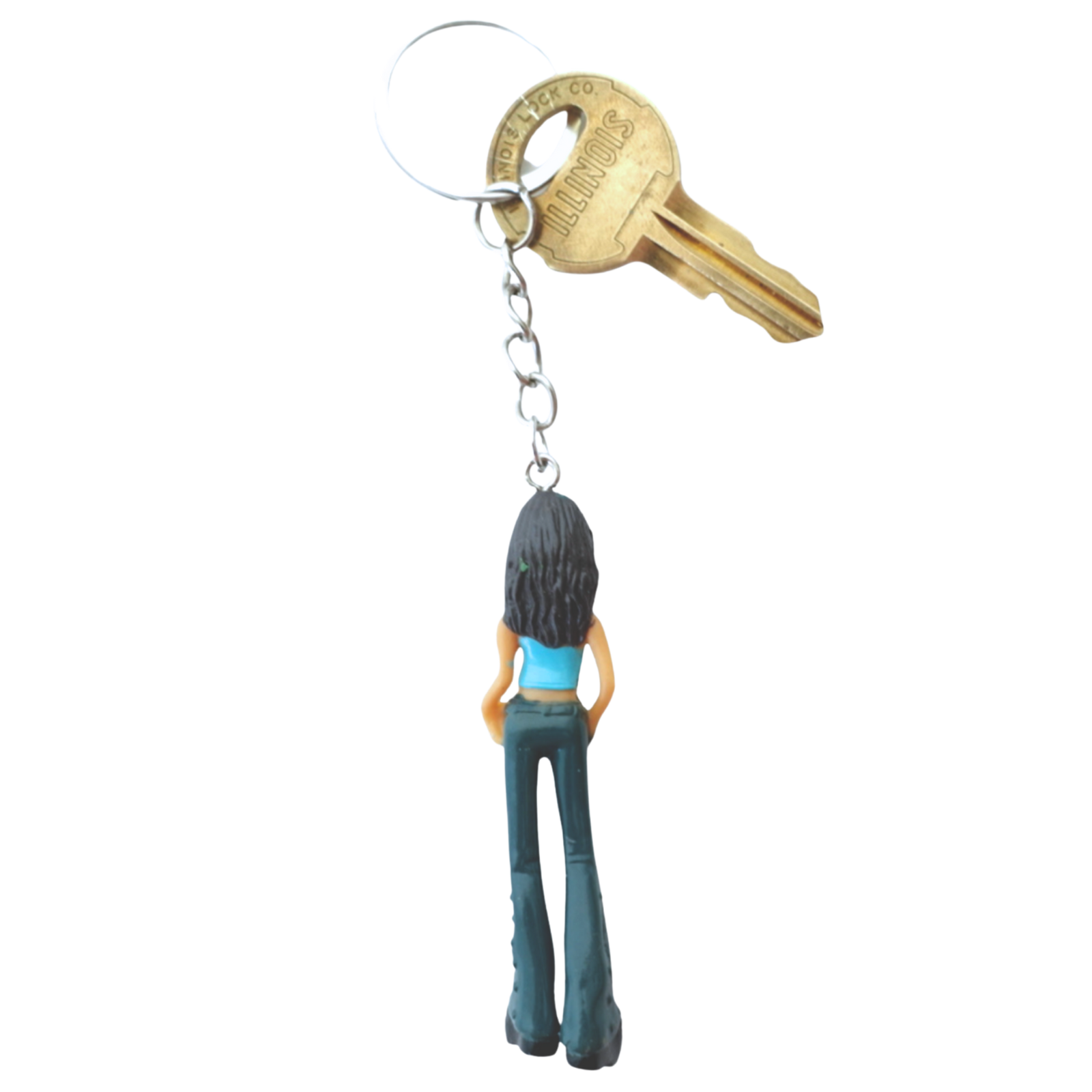 2000s Dolls Charm Downtown Girl keychain back view in green pants