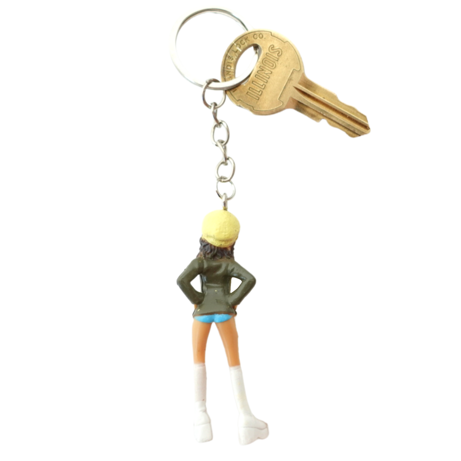 2000s Dolls Charm Gyaru Girl keychain back view in yellow hat