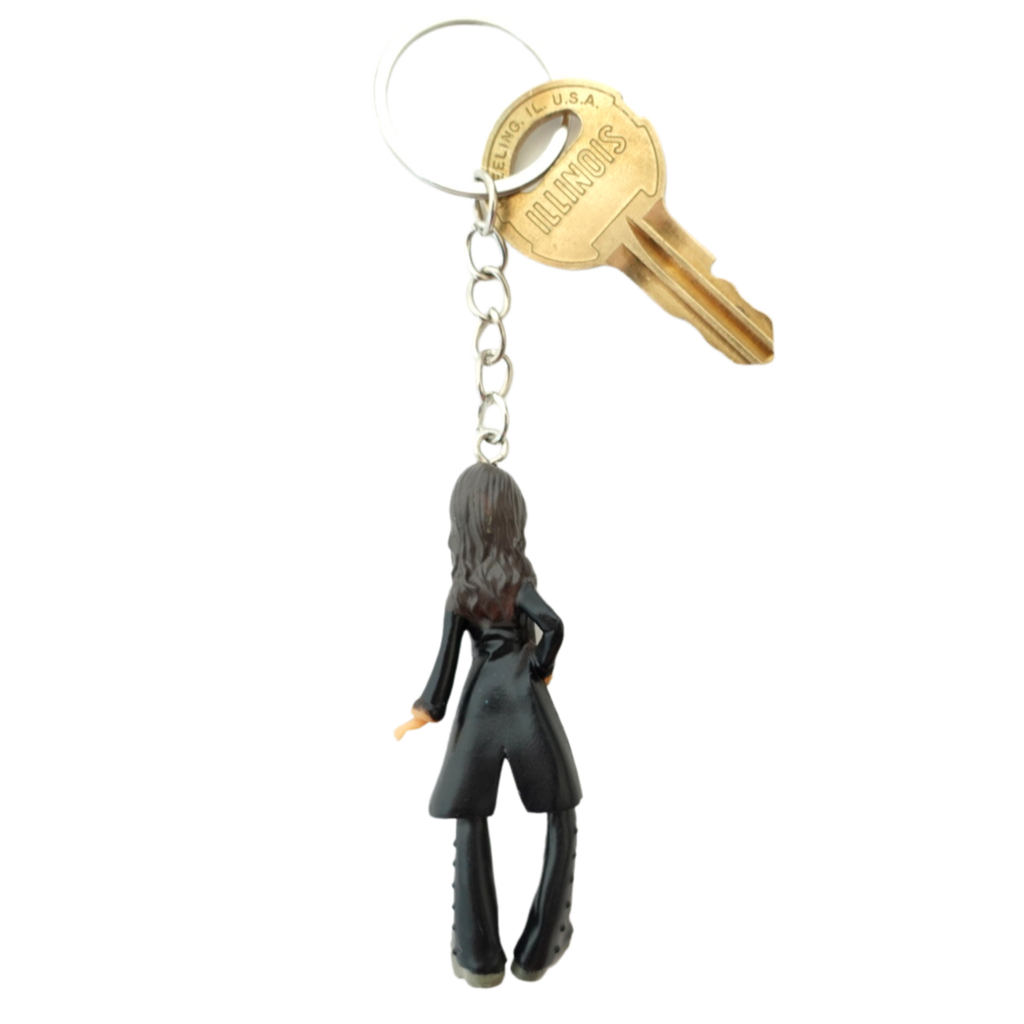 2000s Dolls Charm Matrix Girl keychain back view in black outfit