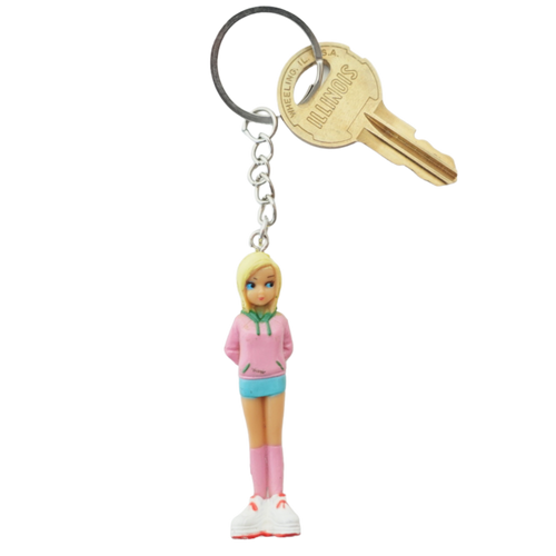 2000s Dolls Charm Sporty Girl keychain front view in pink outfit