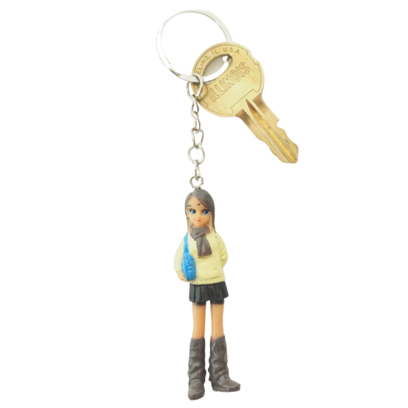 2000s Dolls Charm Winter Girl keychain front view in sweater and scarf