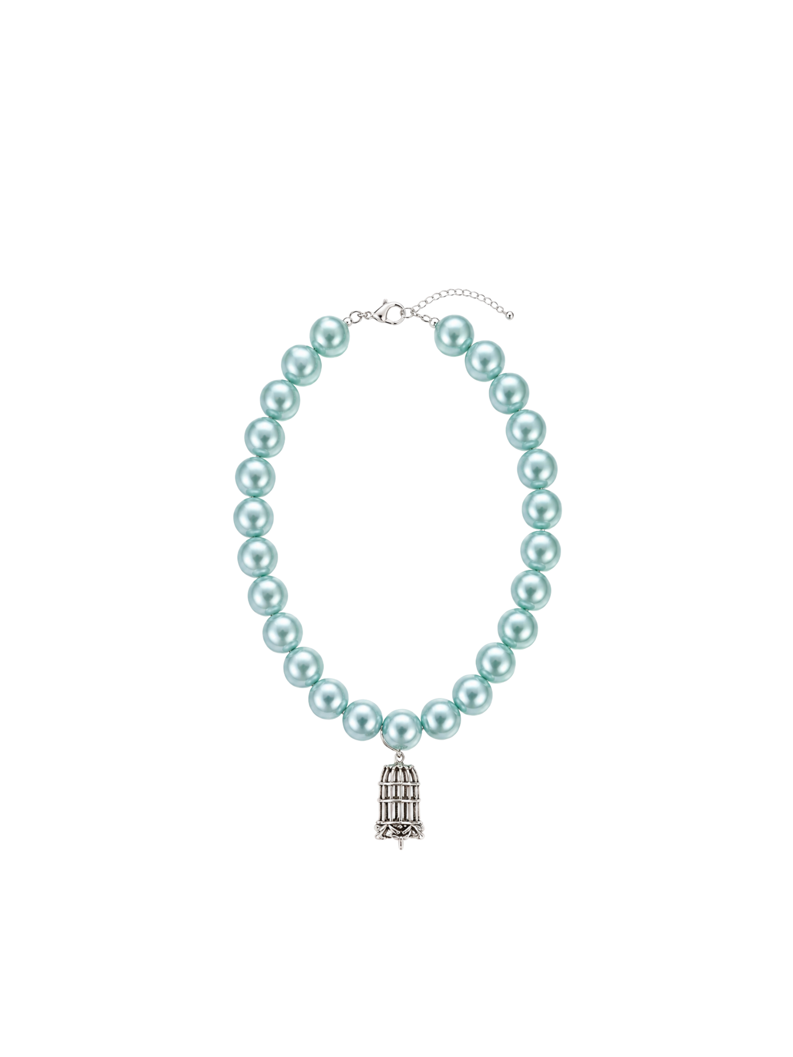 Aqua Pearl Birdcage Necklace