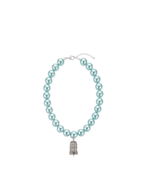 Aqua Pearl Birdcage Necklace front view