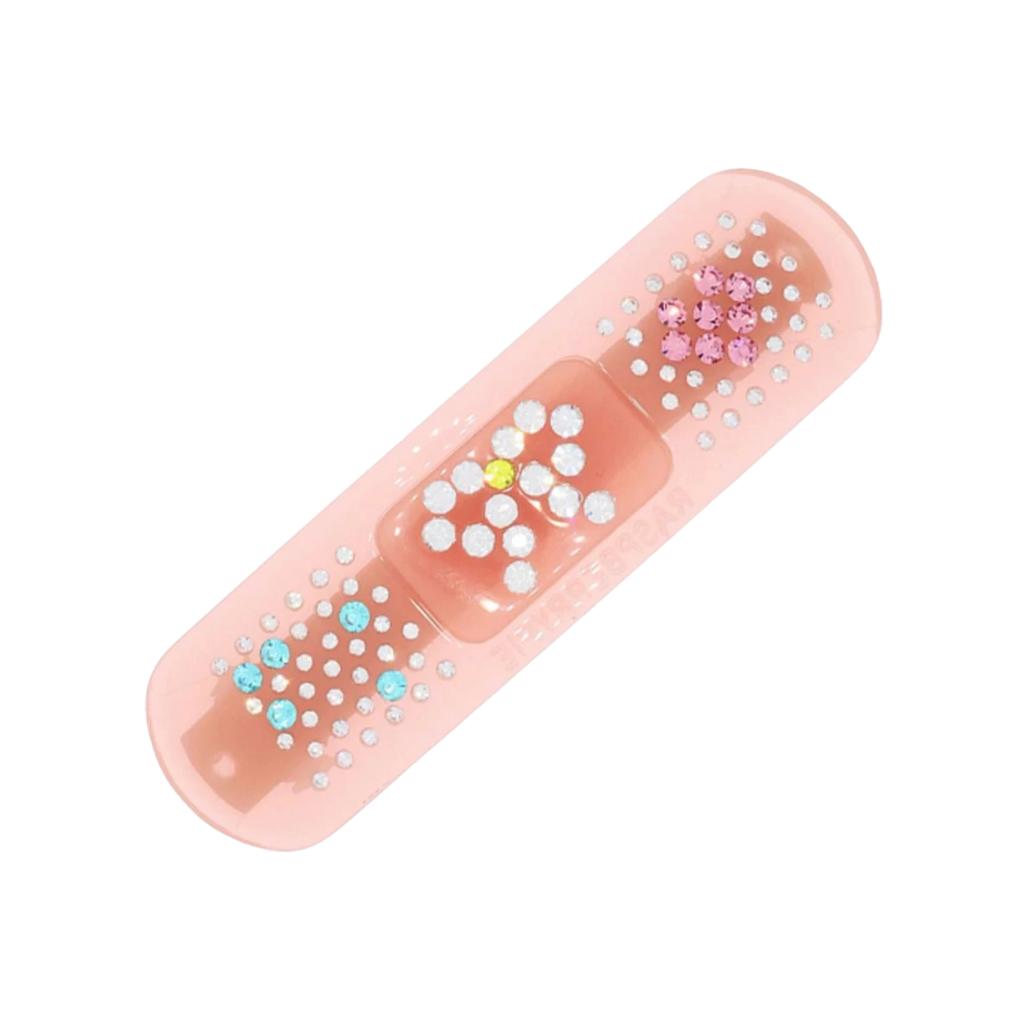 Bling Bandaid Hair Clip Strawberry Milk top view showing 91 rhinestones