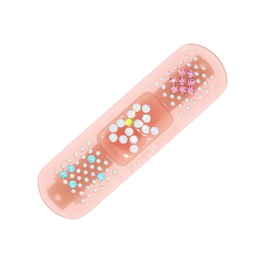 Bling Bandaid Hair Clip Strawberry Milk top view showing 91 rhinestones
