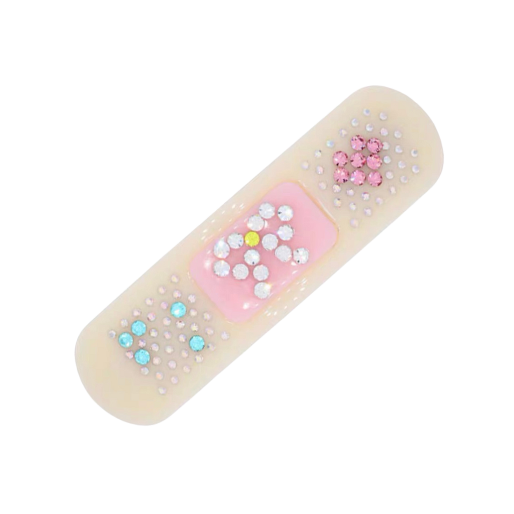 Bling Bandaid Hair Clip Vanilla Cream top view showing 91 rhinestones