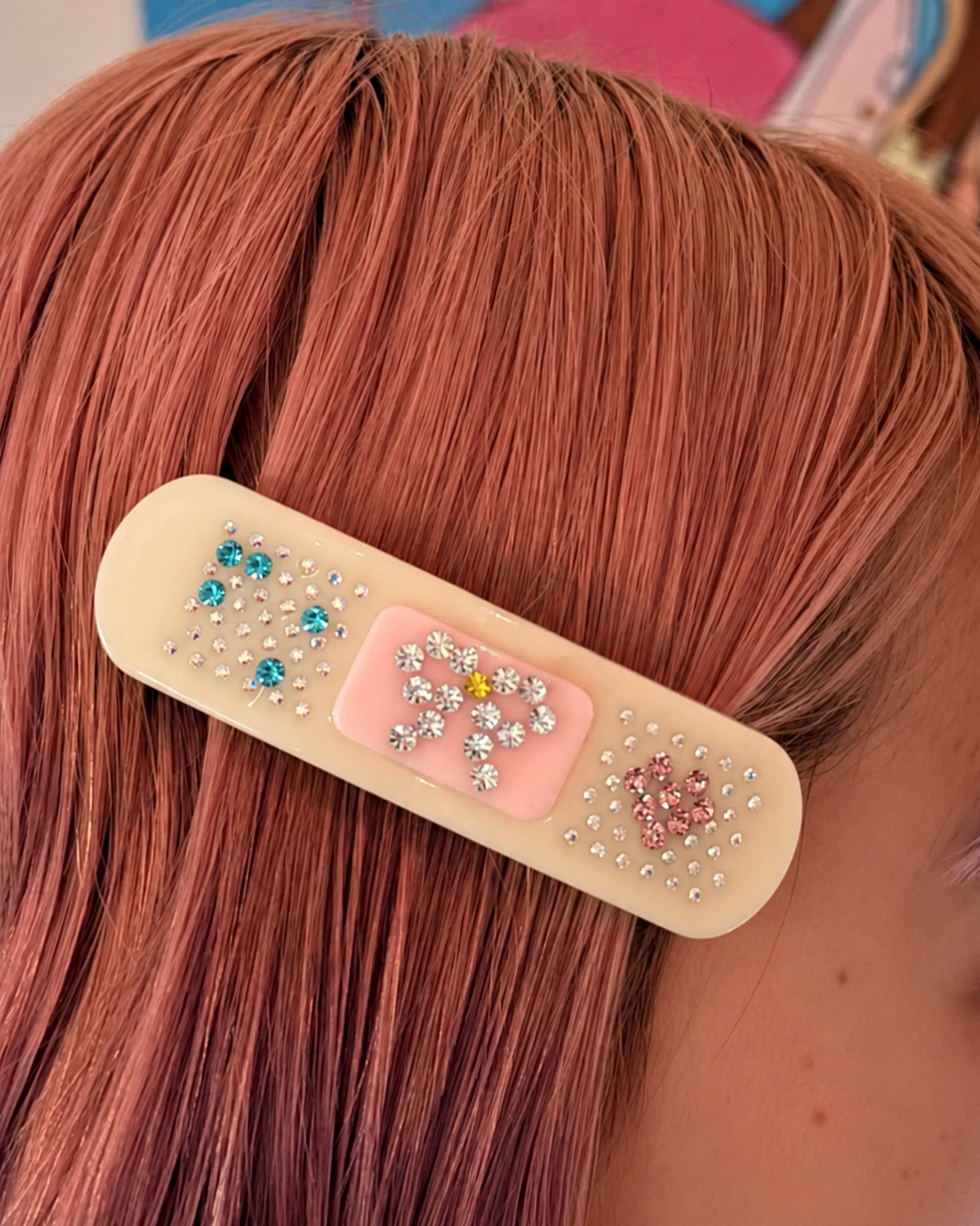 Bling Bandaid Hair Clip Vanilla Cream second wear-on view in hair