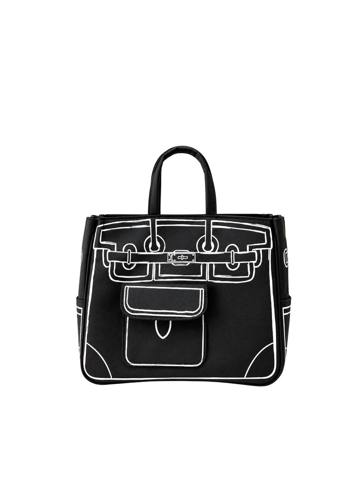 Boatkin 25 Sketch Canvas Shoulder Tote Bag in Black, front view