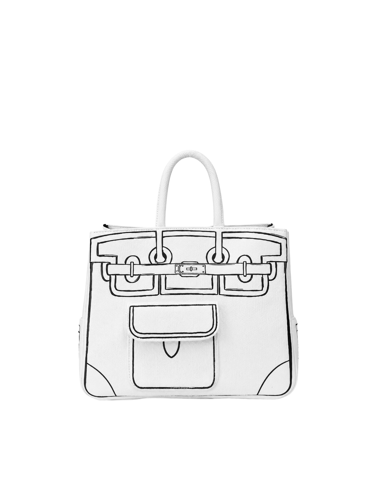 Boatkin 25 Sketch Canvas Shoulder Tote Bag in White, front view