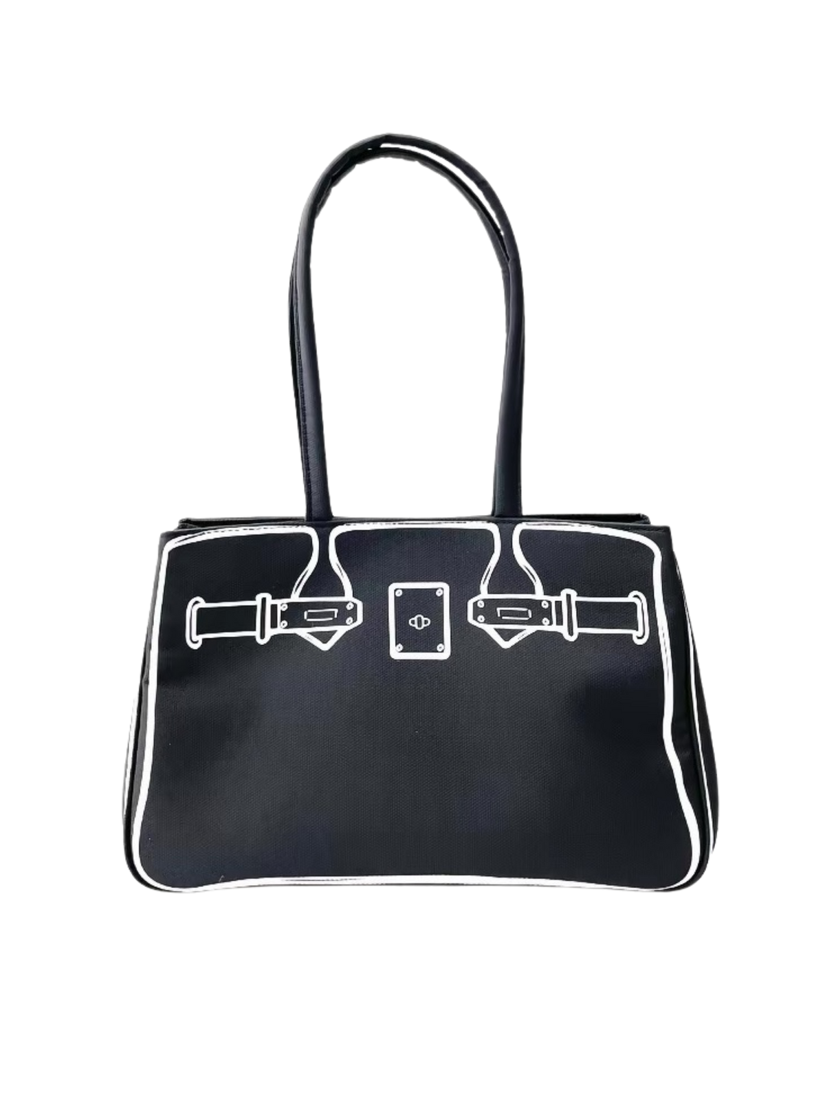 Boatkin 29 Sketch Canvas Shoulder Tote Bag in Black, front view