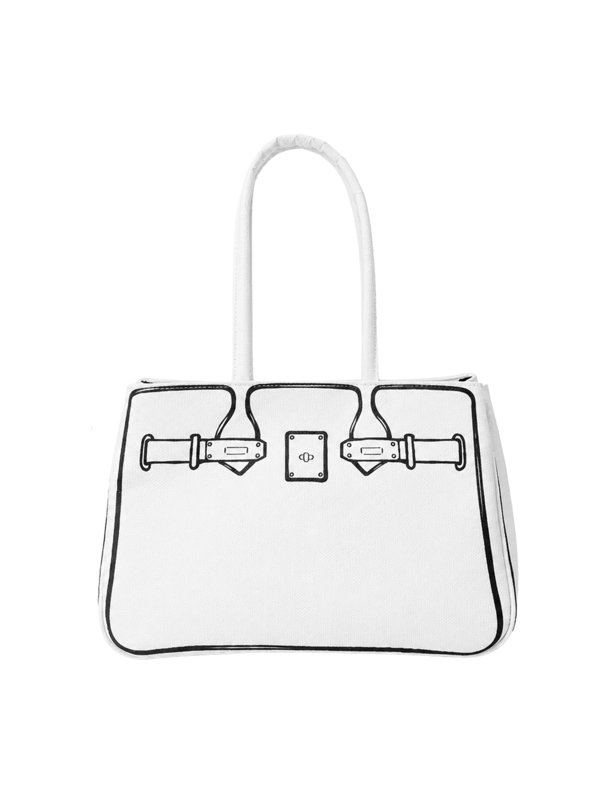Boatkin 29 Sketch Canvas Shoulder Tote Bag in White, front view