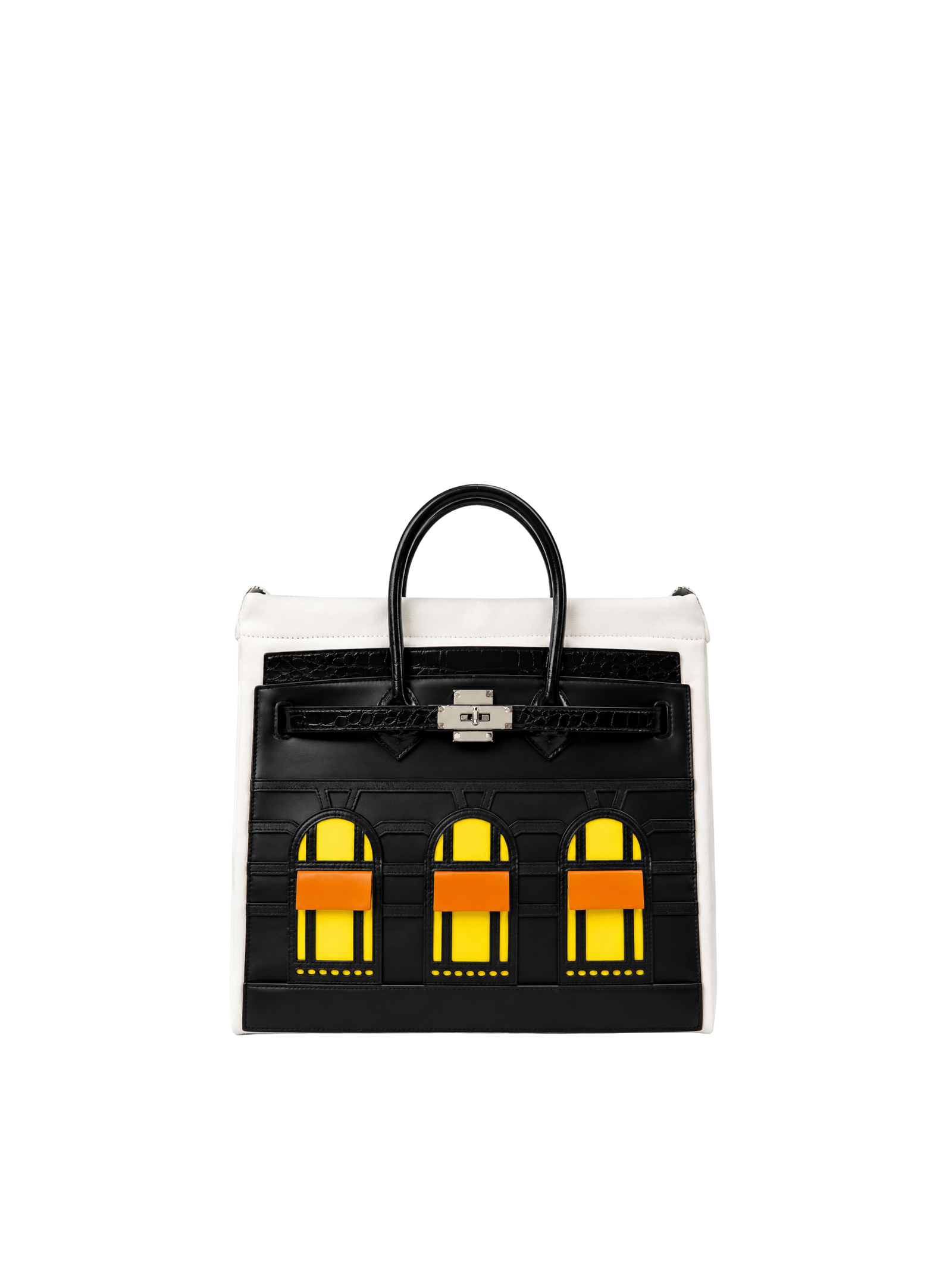 Boatkin 30 Leather Canvas Tote Bag in Black House, front view