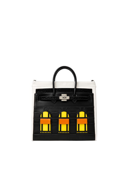 Boatkin 30 Leather Canvas Tote Bag in Black House, front view