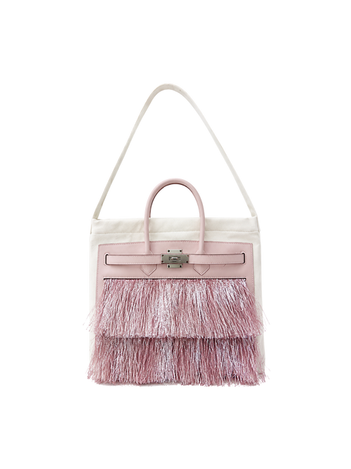 Boatkin 30 Leather Canvas Tote Bag in Blossom Tinsel, front view