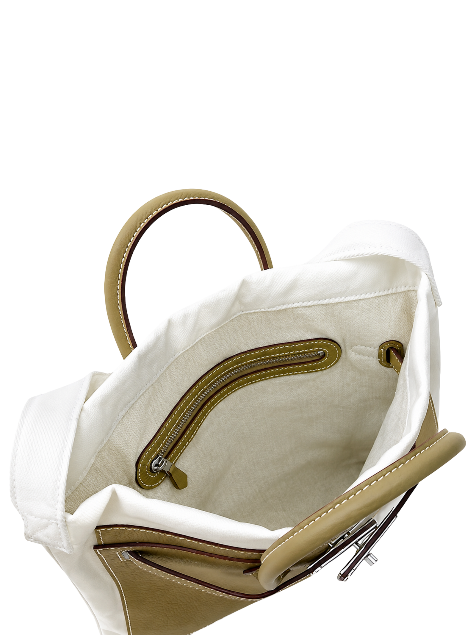 Boatkin 30 Leather Canvas Tote Bag in Taupe, interior view