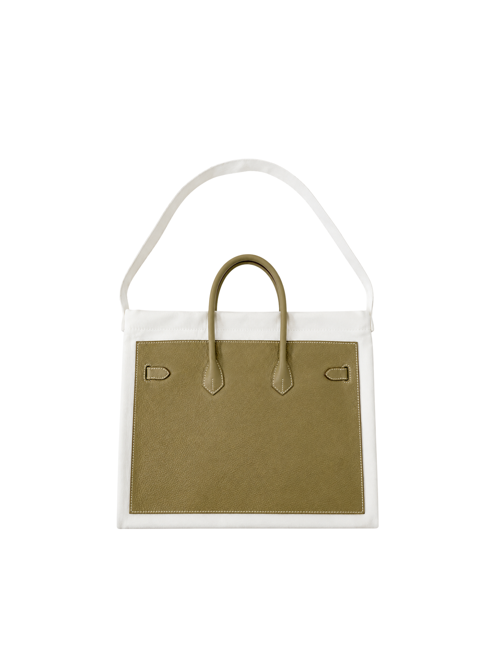 Boatkin 30 Leather Canvas Tote Bag in Taupe, back view