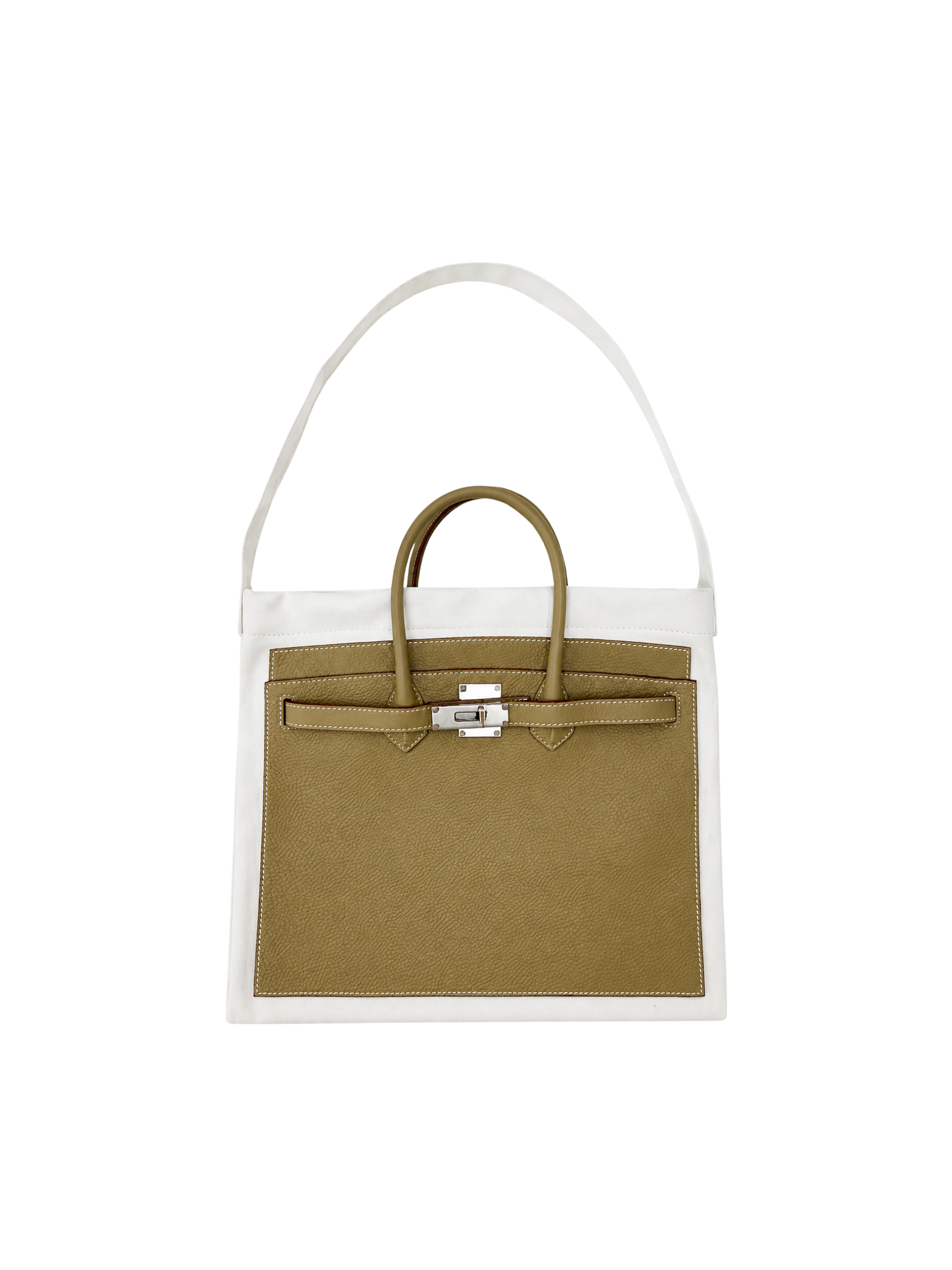 Boatkin 30 Leather Canvas Tote Bag in Taupe, front view