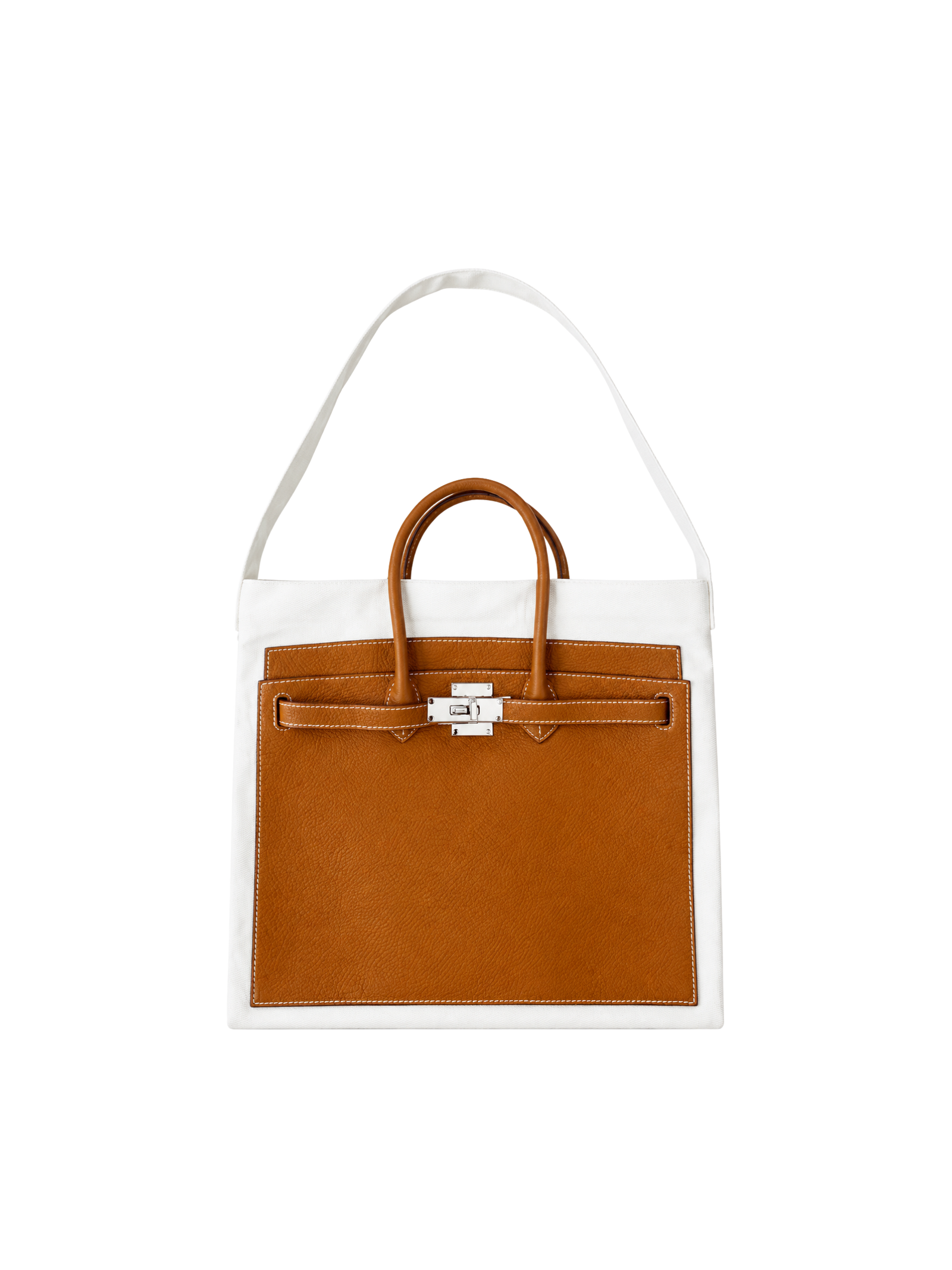 Boatkin 30 Leather Canvas Tote Bag in Caramel, front view