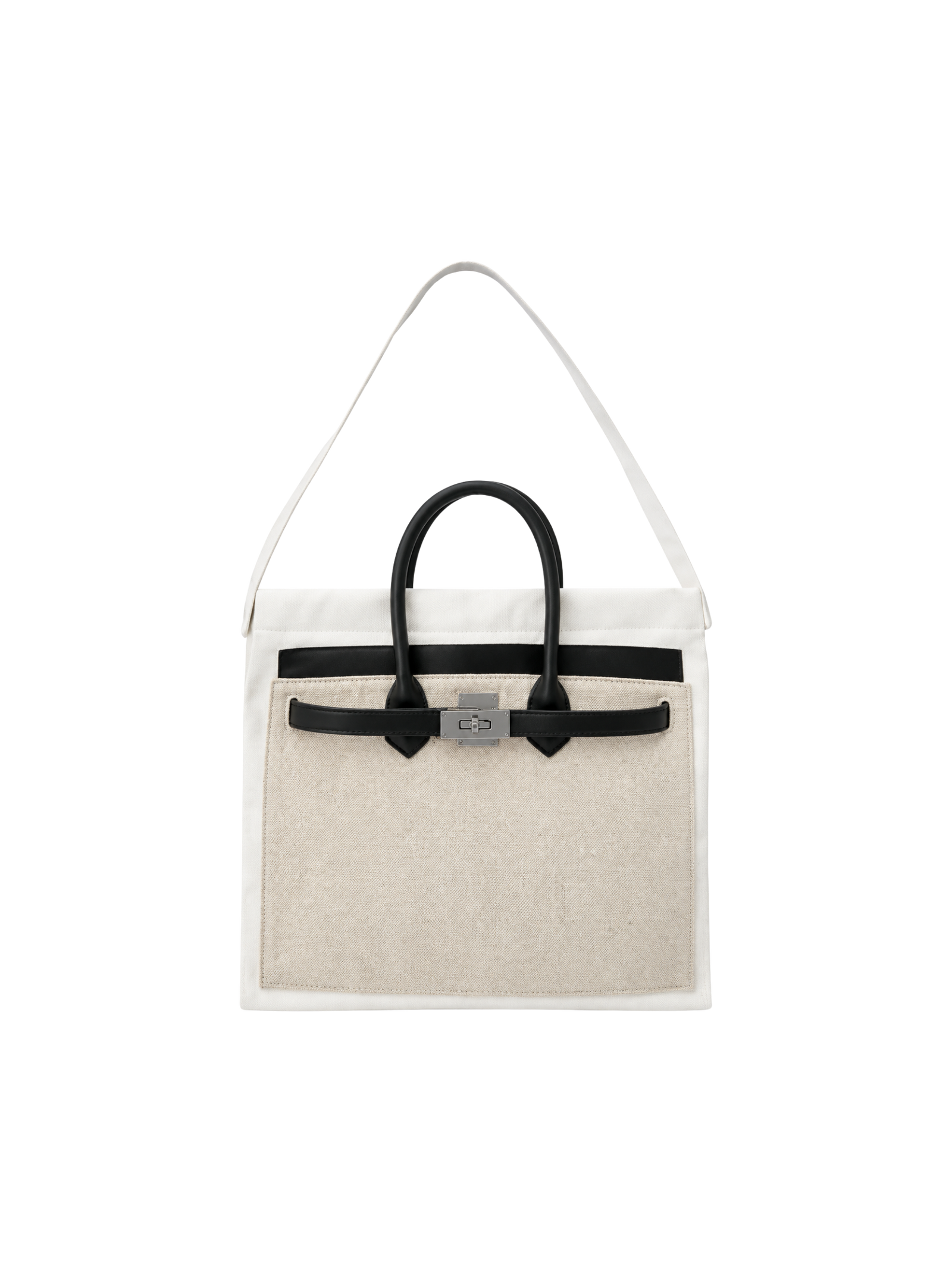 Boatkin 30 Leather Denim Canvas Tote Bag in Cream, front view