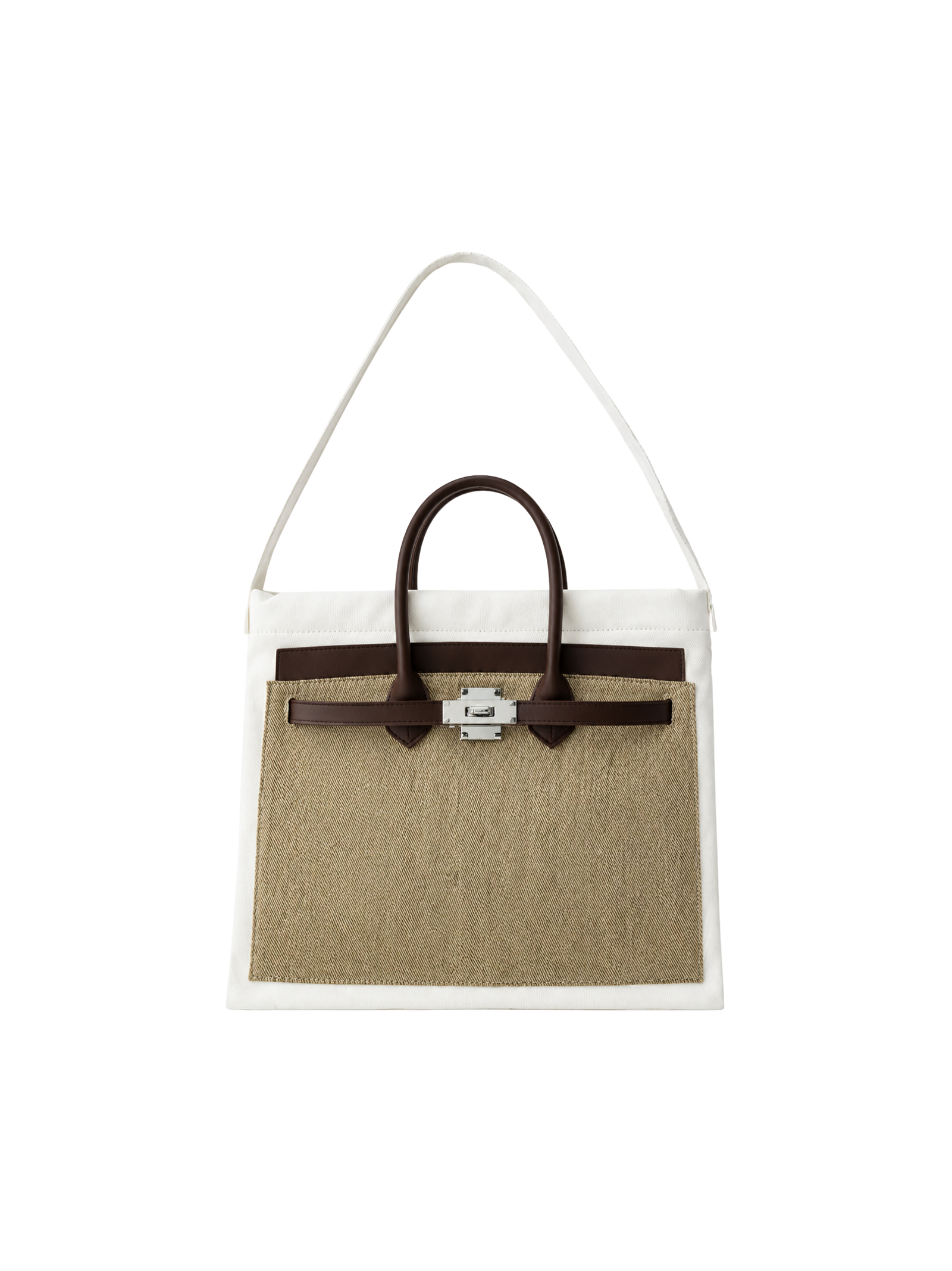 Boatkin 30 Leather Denim Canvas Tote Bag in Taupe, front view