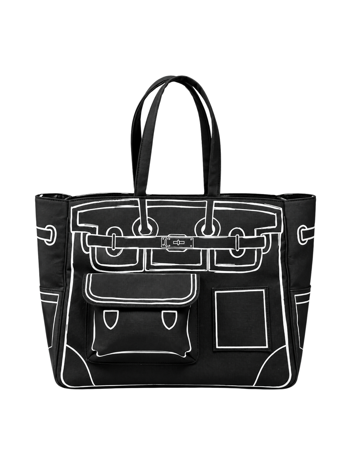 Boatkin 38 Sketch Canvas Tote Bag in Black, front view