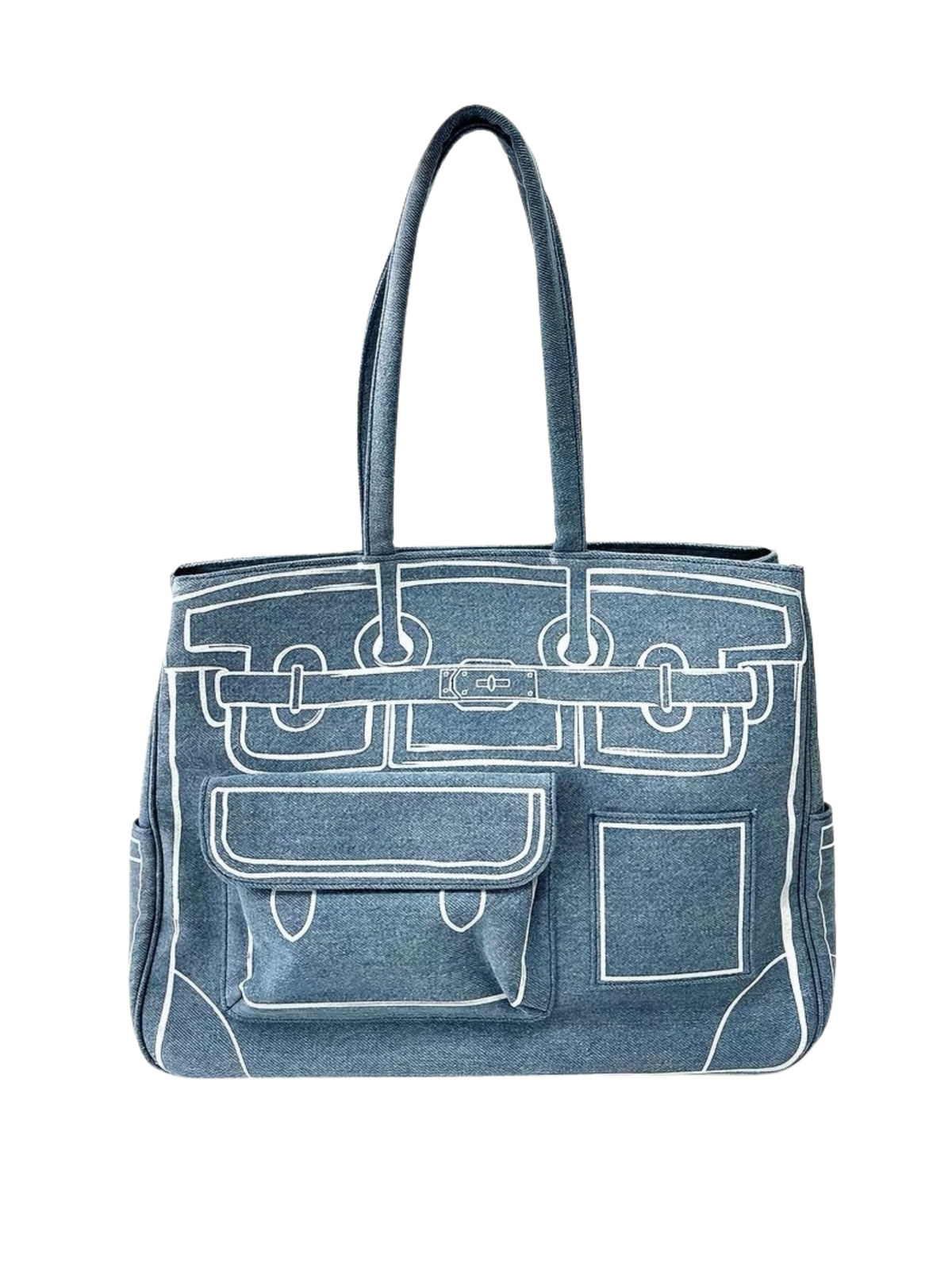 Boatkin 38 Sketch Canvas Tote Bag in Denim Blue, front view