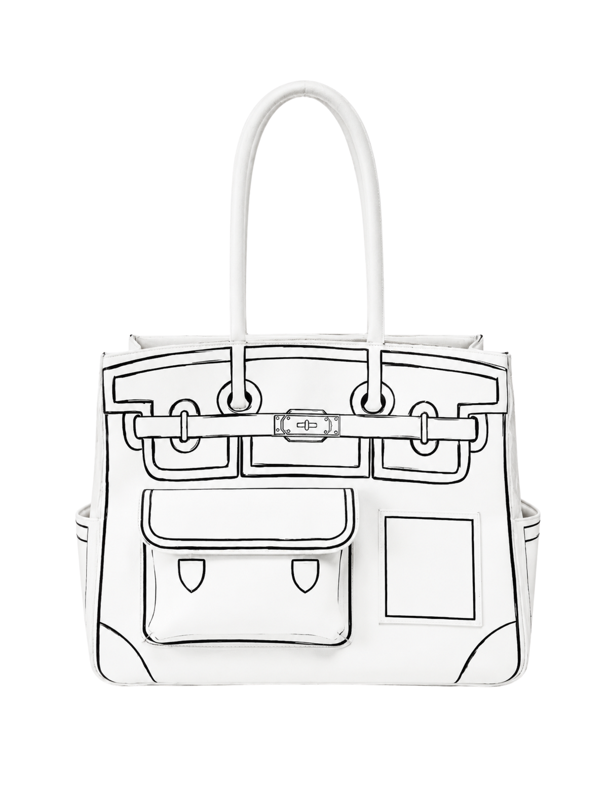 Boatkin 38 Sketch Canvas Tote Bag in White, front view