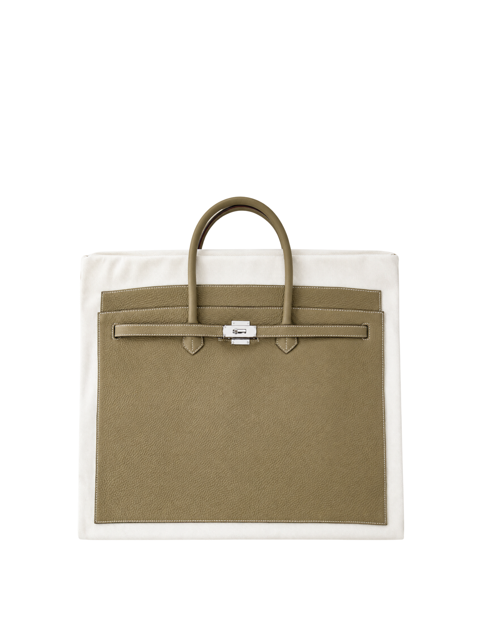 Boatkin 46 Leather Canvas Tote Bag in Taupe, front view