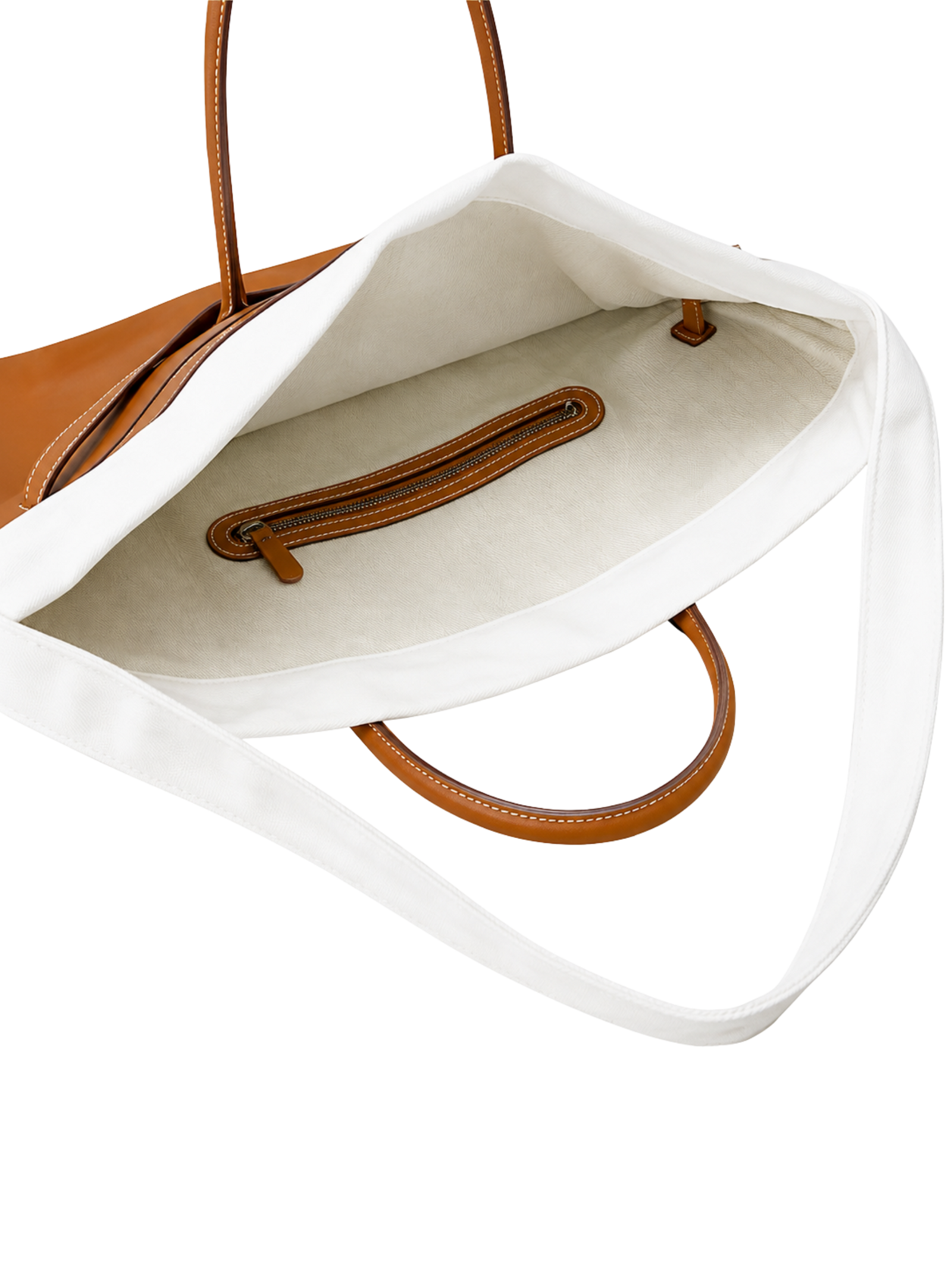 Boatkin 46 Leather Canvas Tote Bag in Caramel, interior view