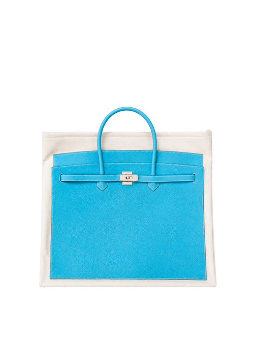 Boatkin 46 Leather Canvas Tote Bag in Sky, front view