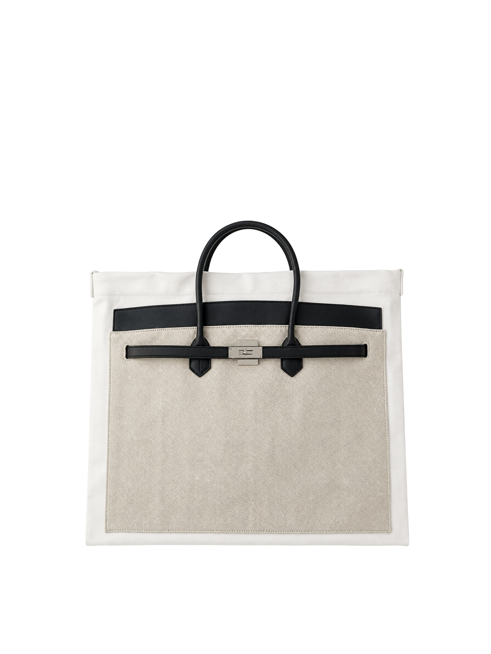 Boatkin 46 Leather Denim Canvas Tote Bag in Cream, front view