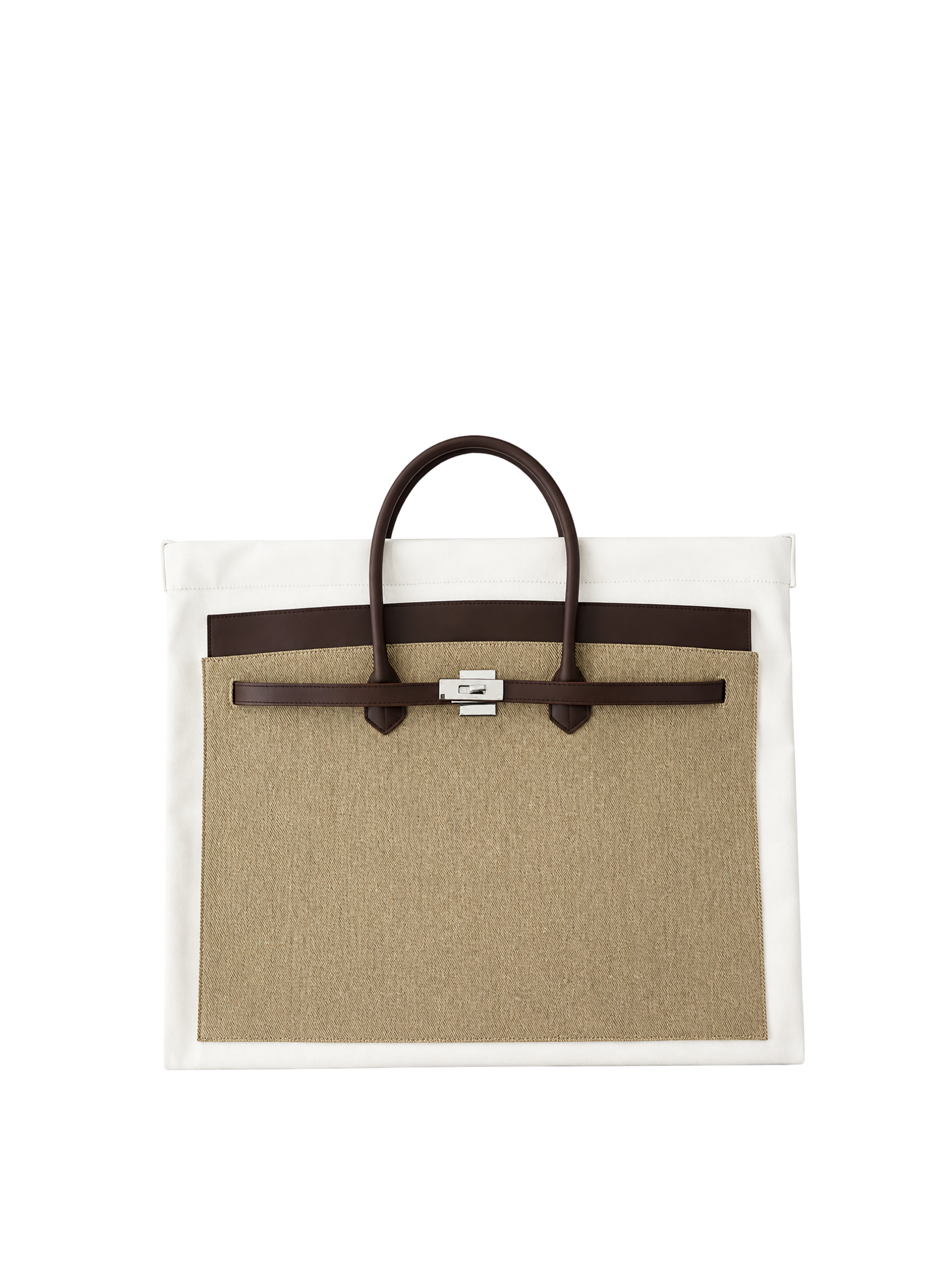 Boatkin 46 Leather Denim Canvas Tote Bag in Taupe, front view