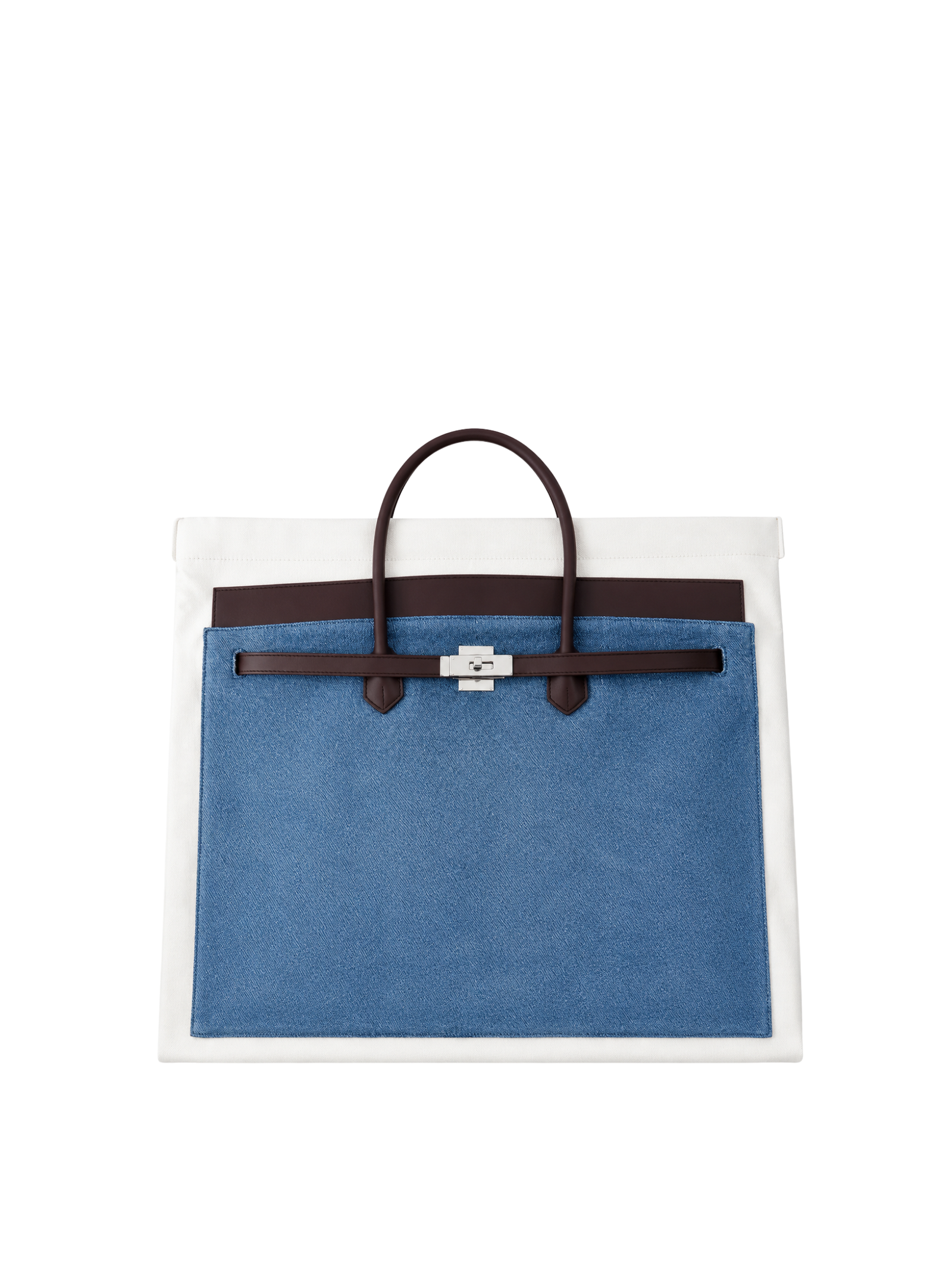 Boatkin 46 Leather Denim Canvas Tote Bag in Dusty Blue, front view