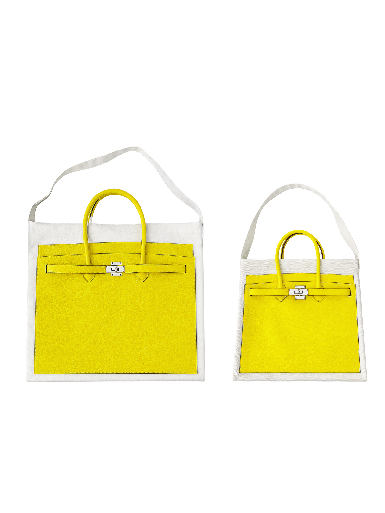 Boatkin leather canvas tote bags in Lemon, size comparison