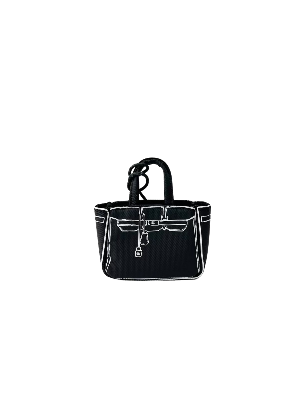 Boatkin Mini Sketch Canvas Shoulder Tote Bag Charm in Black, front view