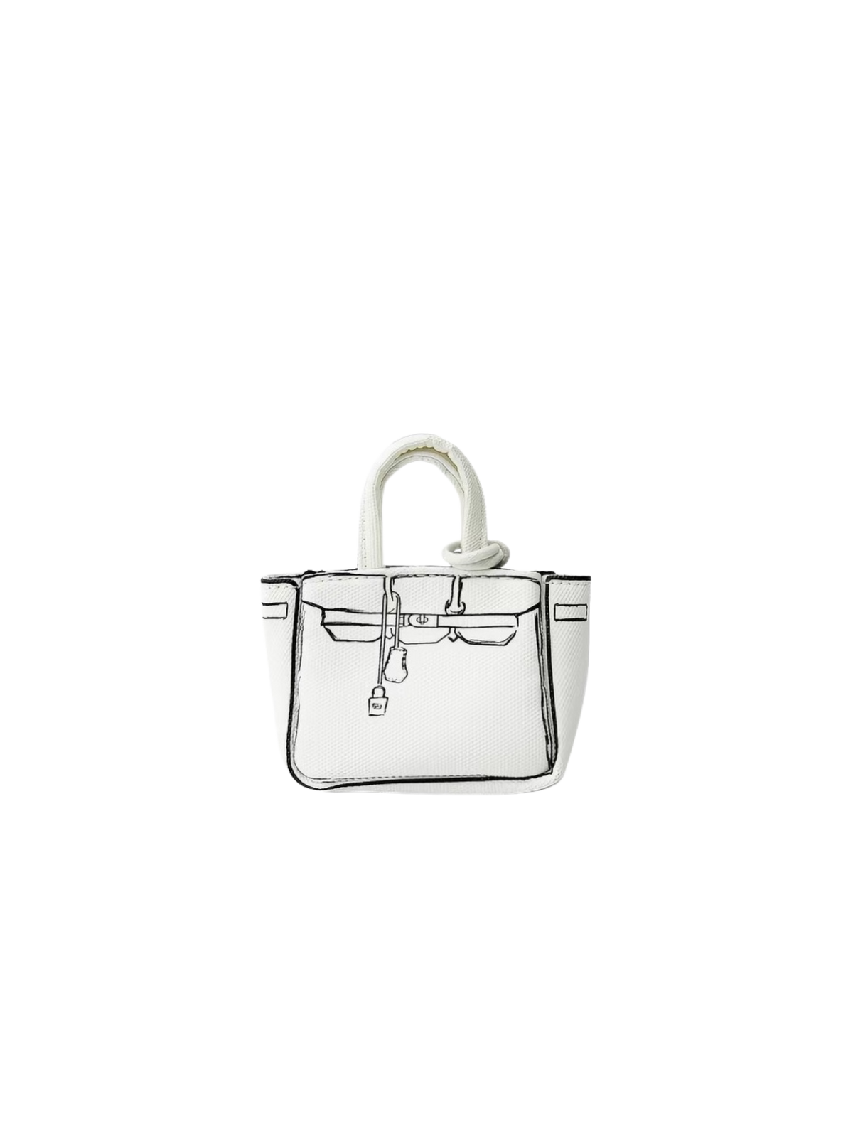 Boatkin Mini Sketch Canvas Shoulder Tote Bag Charm in White, front view