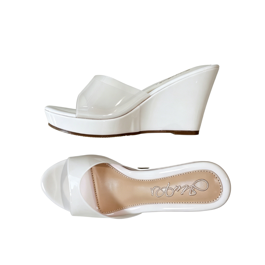 Bubblegum Jelly Wedge Sandals White side view on transparent background