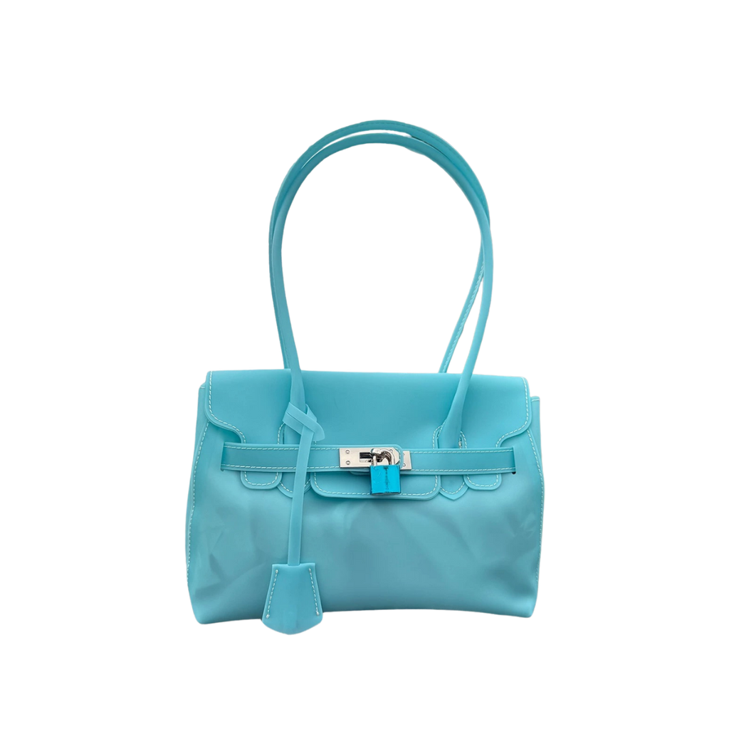 Jelly Firkin 25 Shoulder Bag Aqua front view on white background