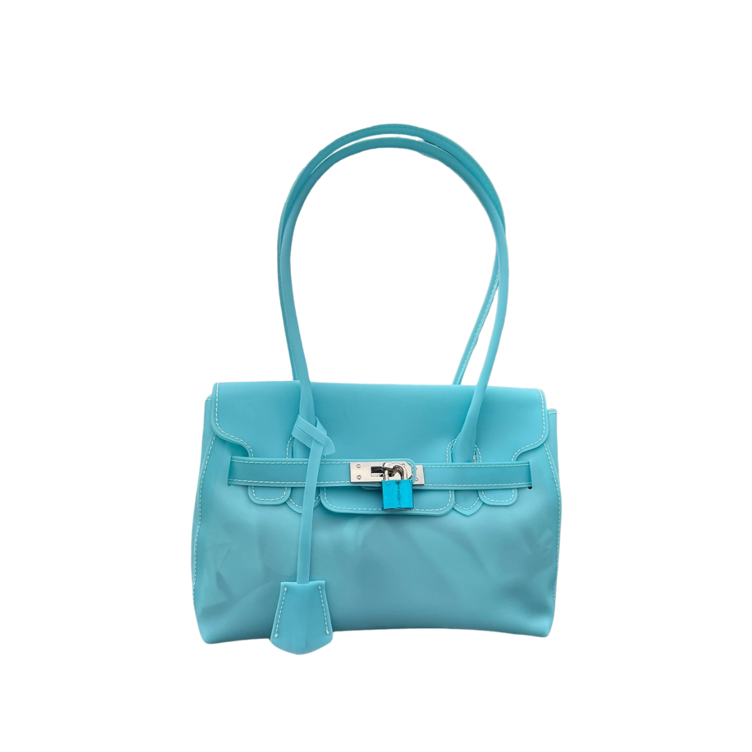 Jelly Firkin 25 Shoulder Bag Aqua front view on white background