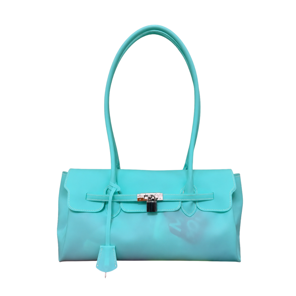 Jelly Firkin 36 JPG Shoulder Bag Aqua front view on white background