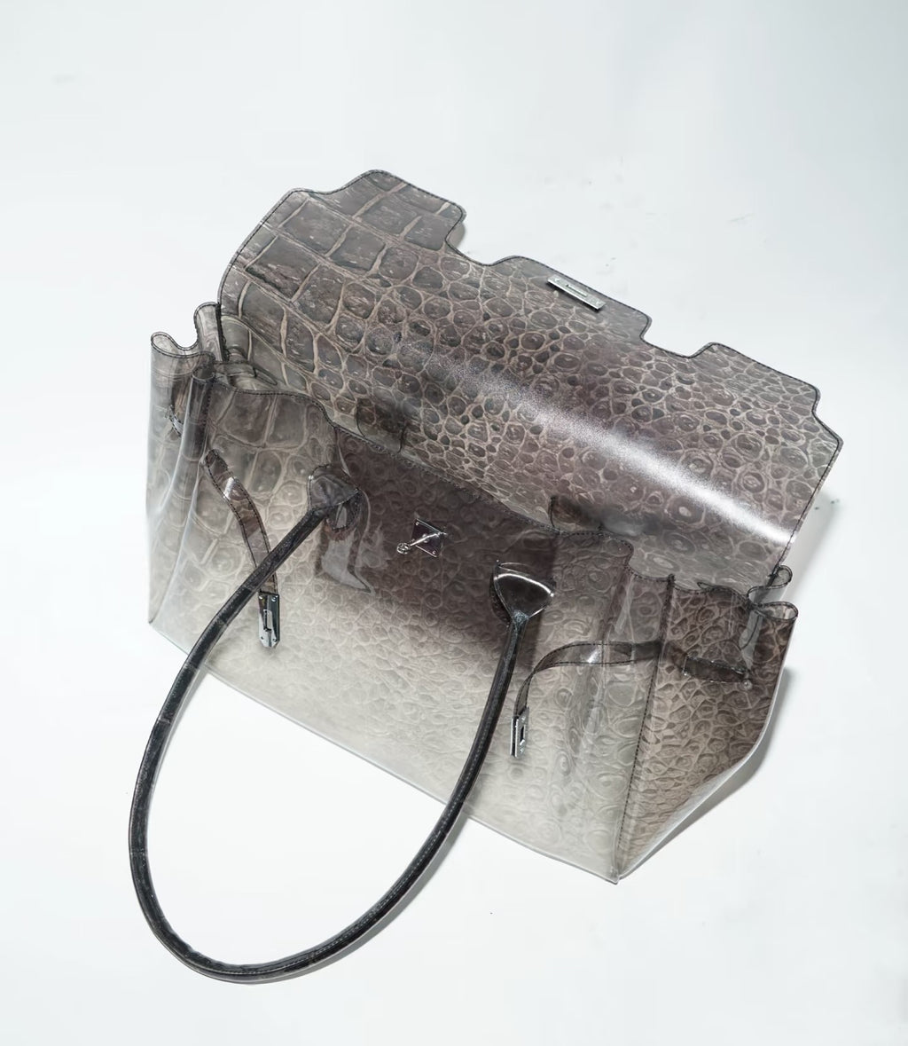 Jelly Firkin 40 Bag Croc Silver metallic textured surface close-up
