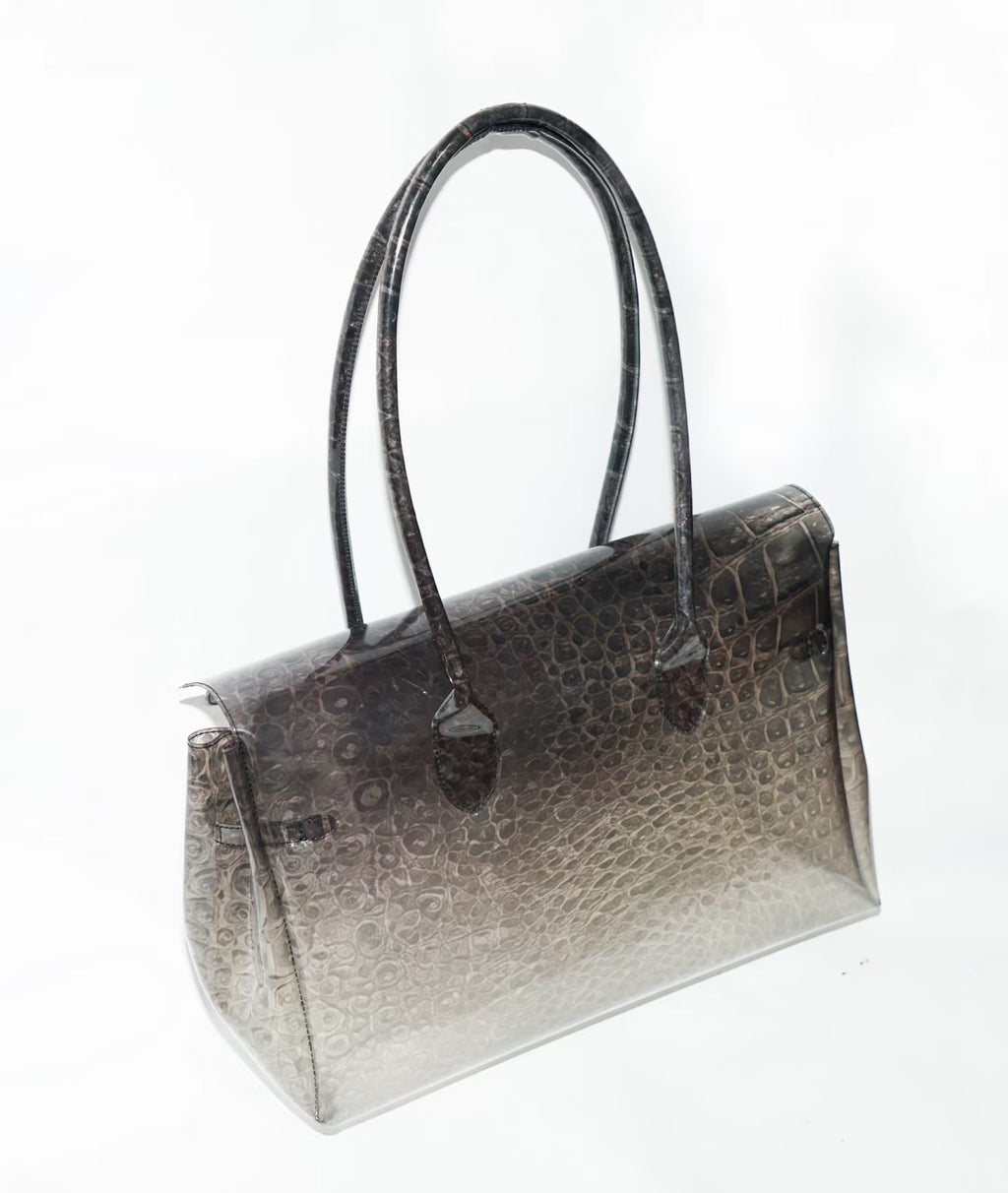 Jelly Firkin 40 Bag Croc Silver metallic crocodile pattern side view