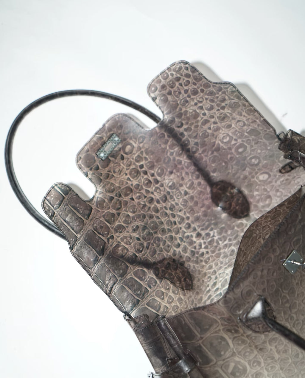 Jelly Firkin 40 Bag Croc silver hardware padlock detail close-up