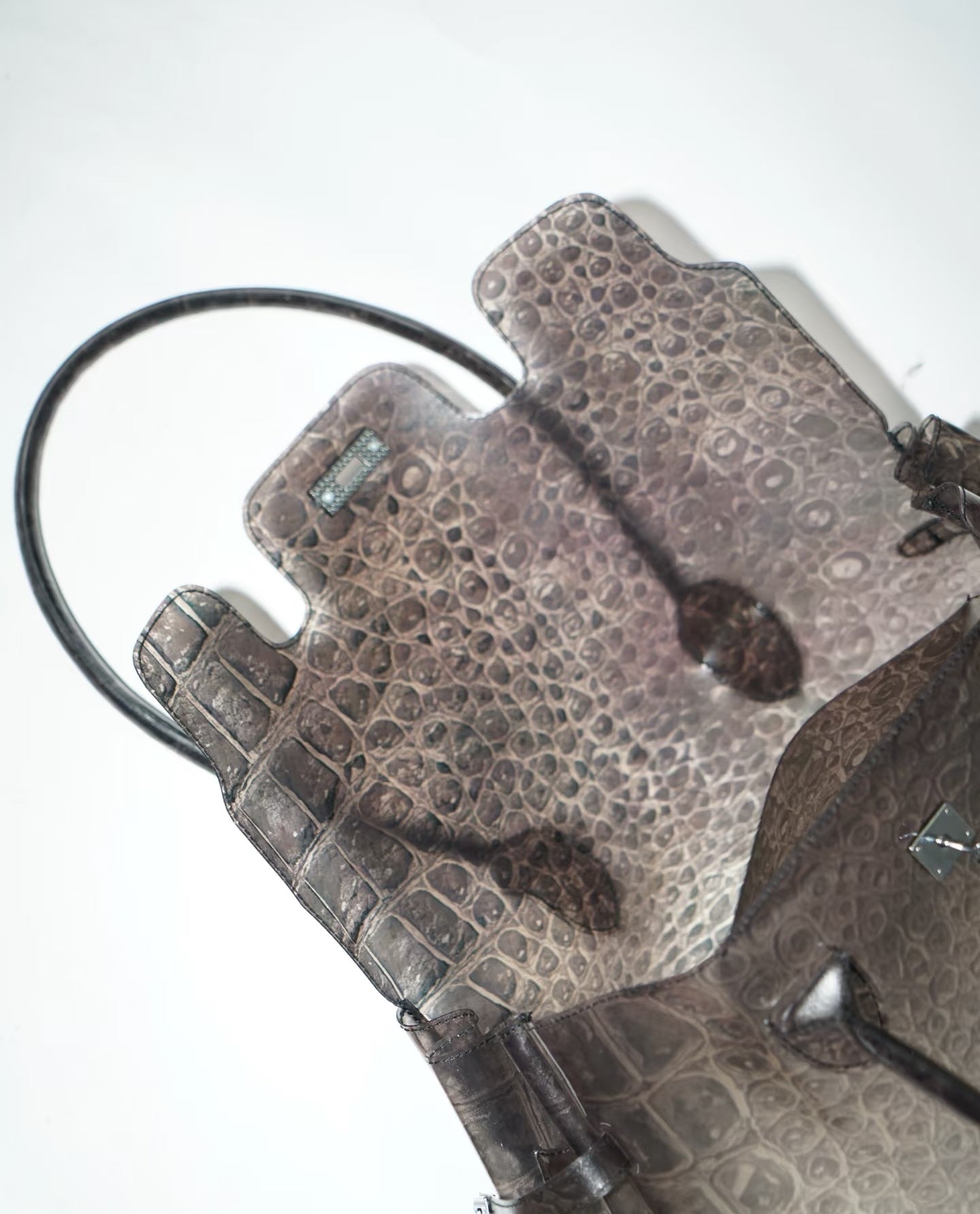 Jelly Firkin 40 Bag Croc silver hardware padlock detail close-up