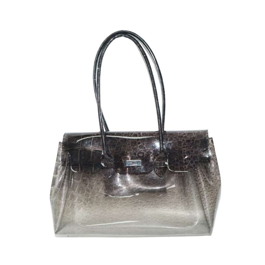 Jelly Firkin 40 Bag Croc Silver metallic crocodile texture front view on white background