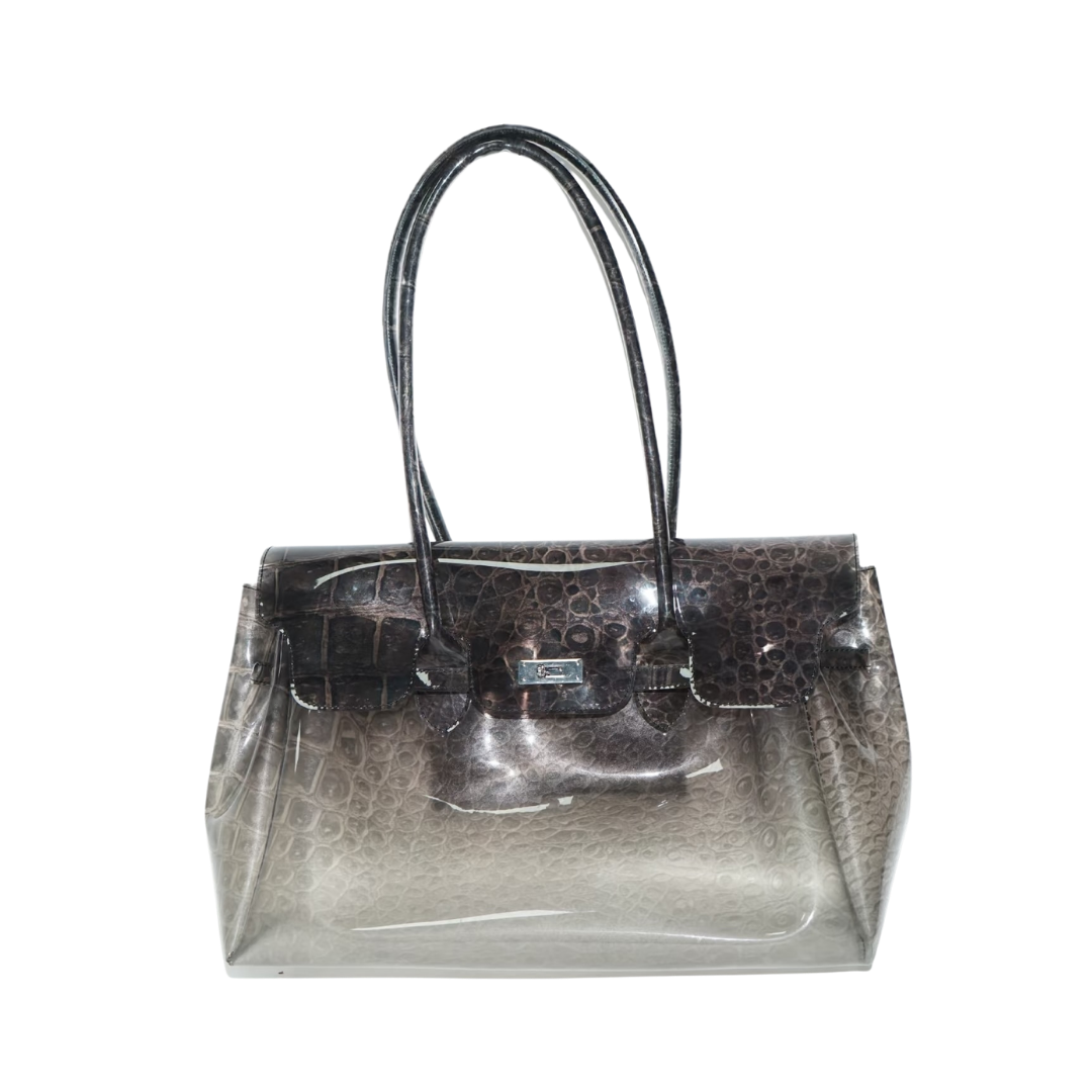 Jelly Firkin 40 Bag Croc Silver metallic crocodile texture front view on white background